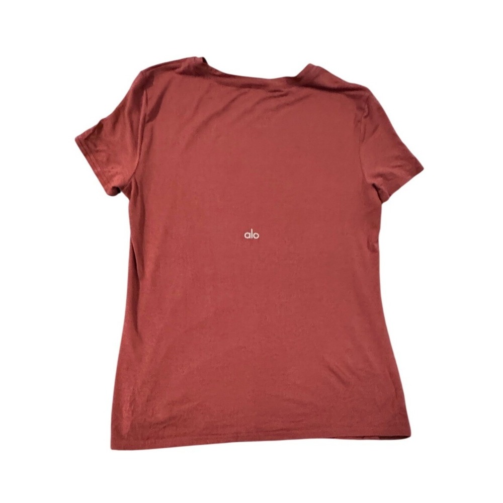 Alo Yoga Womens Short Sleeve Crewneck Tee Terracotta Yoga Top Logo Back gorpcore